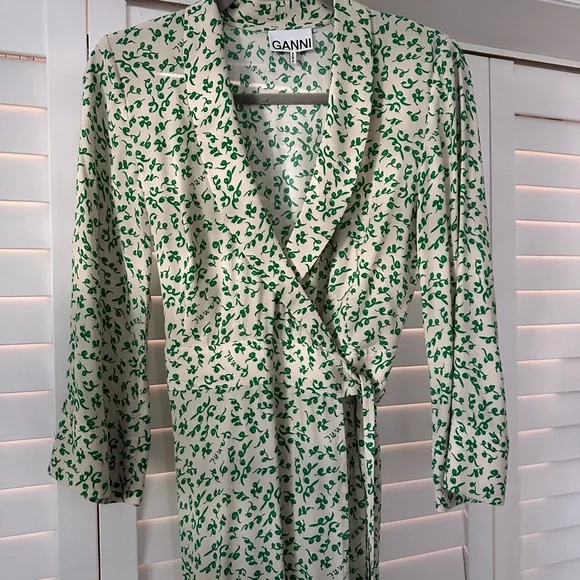 green emerald velvet dress GANNI Dalton Crepe Wrap Midi Dress main image 1